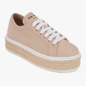 PRADA Natural Gabardine Espadrille Wedge Sneakers 38